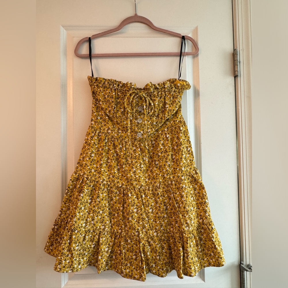 Strapless floral mini dress